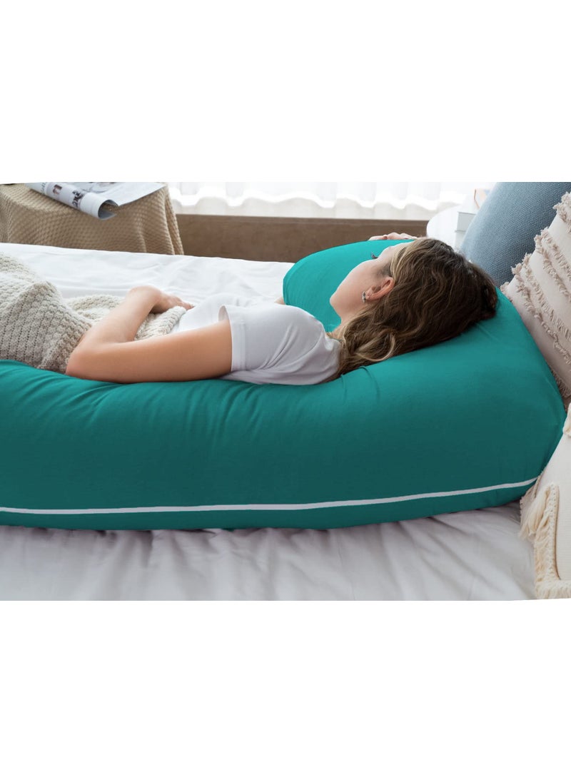 Linenovation Pregnancy Body Pillow with Zippered Cover L Shaped Full Body Pillow for Pregnant WomenAqua