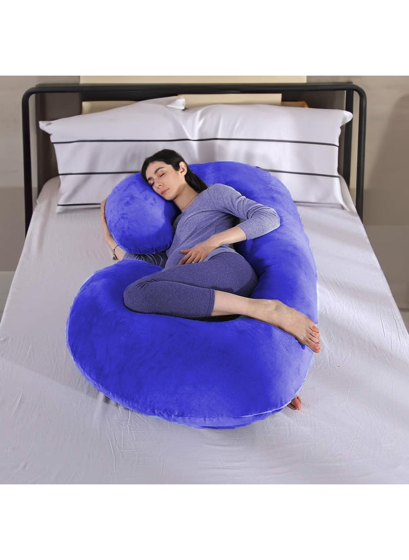 ishro home Pregnancy Pillow for Pregnant Women Maternity Pillows for Pregnancy Sleeping 360degree Full Body Support Premium Washable Velvet Fabric Blue CShape