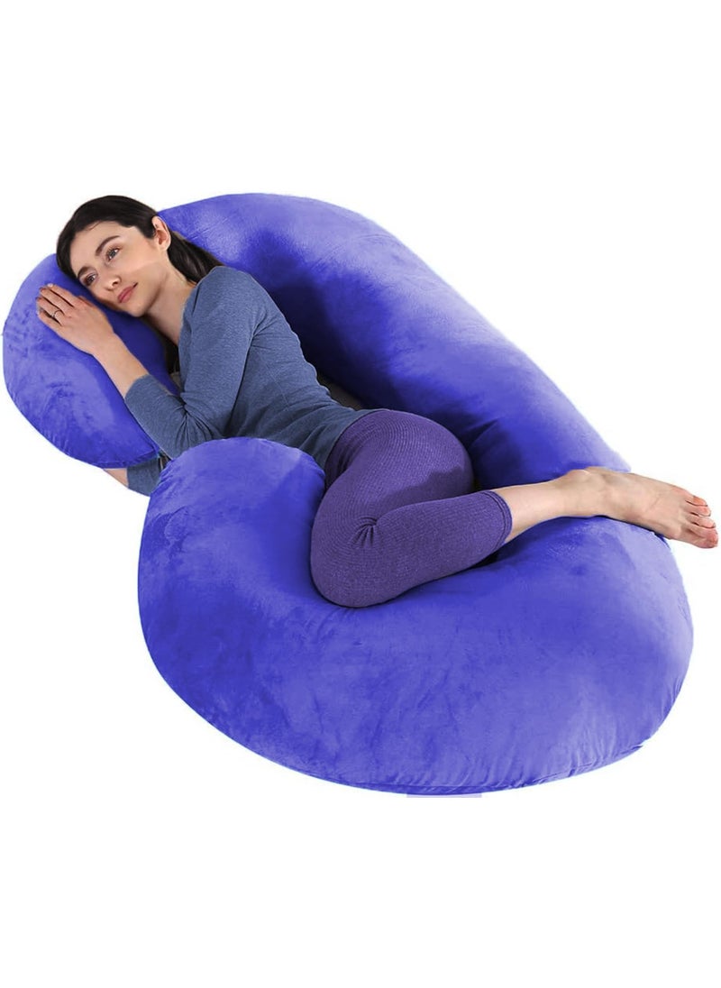 ishro home Pregnancy Pillow for Pregnant Women Maternity Pillows for Pregnancy Sleeping 360degree Full Body Support Premium Washable Velvet Fabric Blue CShape