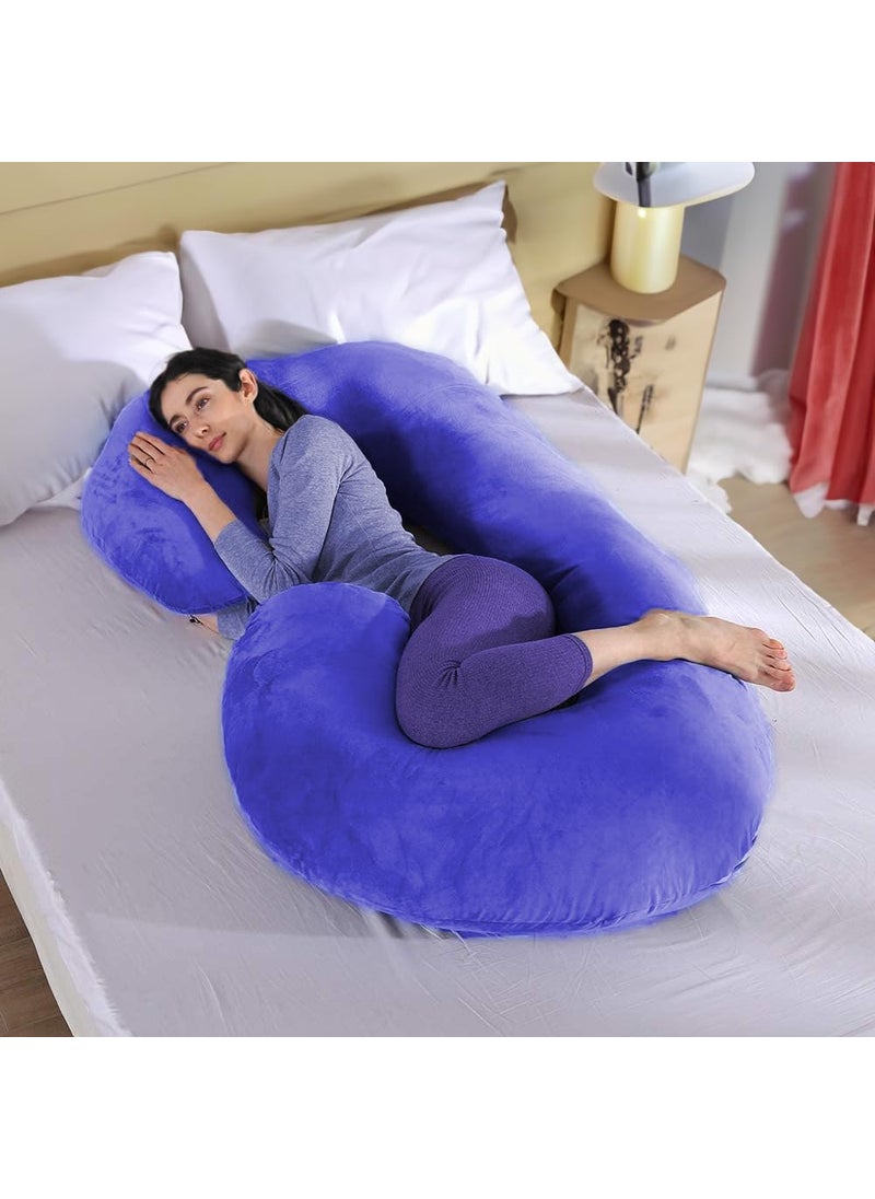 ishro home Pregnancy Pillow for Pregnant Women Maternity Pillows for Pregnancy Sleeping 360degree Full Body Support Premium Washable Velvet Fabric Blue CShape