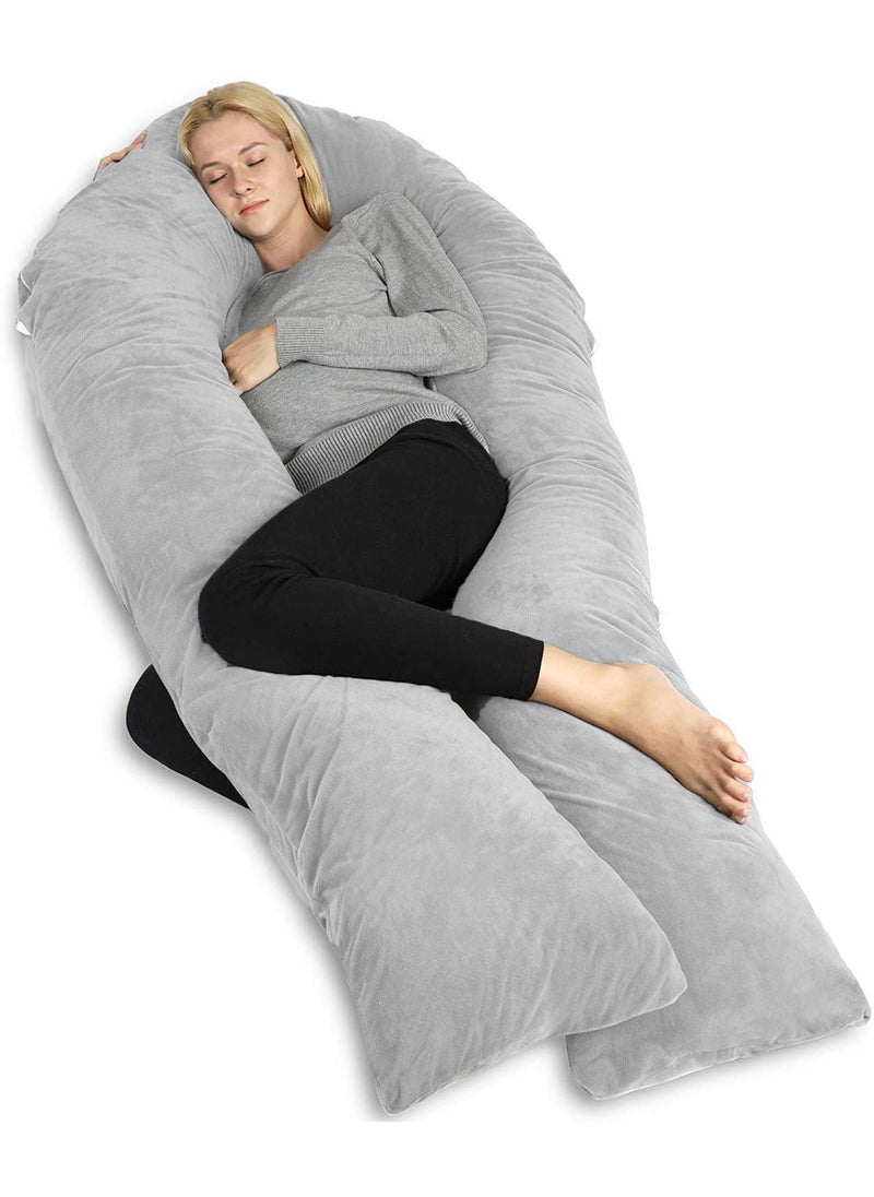 PumPum Pregnancy Pillow with Velvet Cover UShape Full Body Pillow Maternity Support Pillow Cushion Pillow for Pregnant WomenGrey