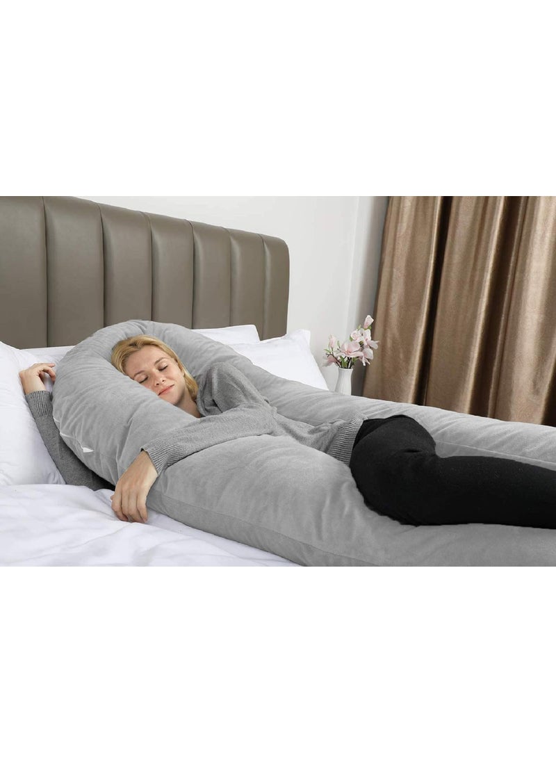 PumPum Pregnancy Pillow with Velvet Cover UShape Full Body Pillow Maternity Support Pillow Cushion Pillow for Pregnant WomenGrey