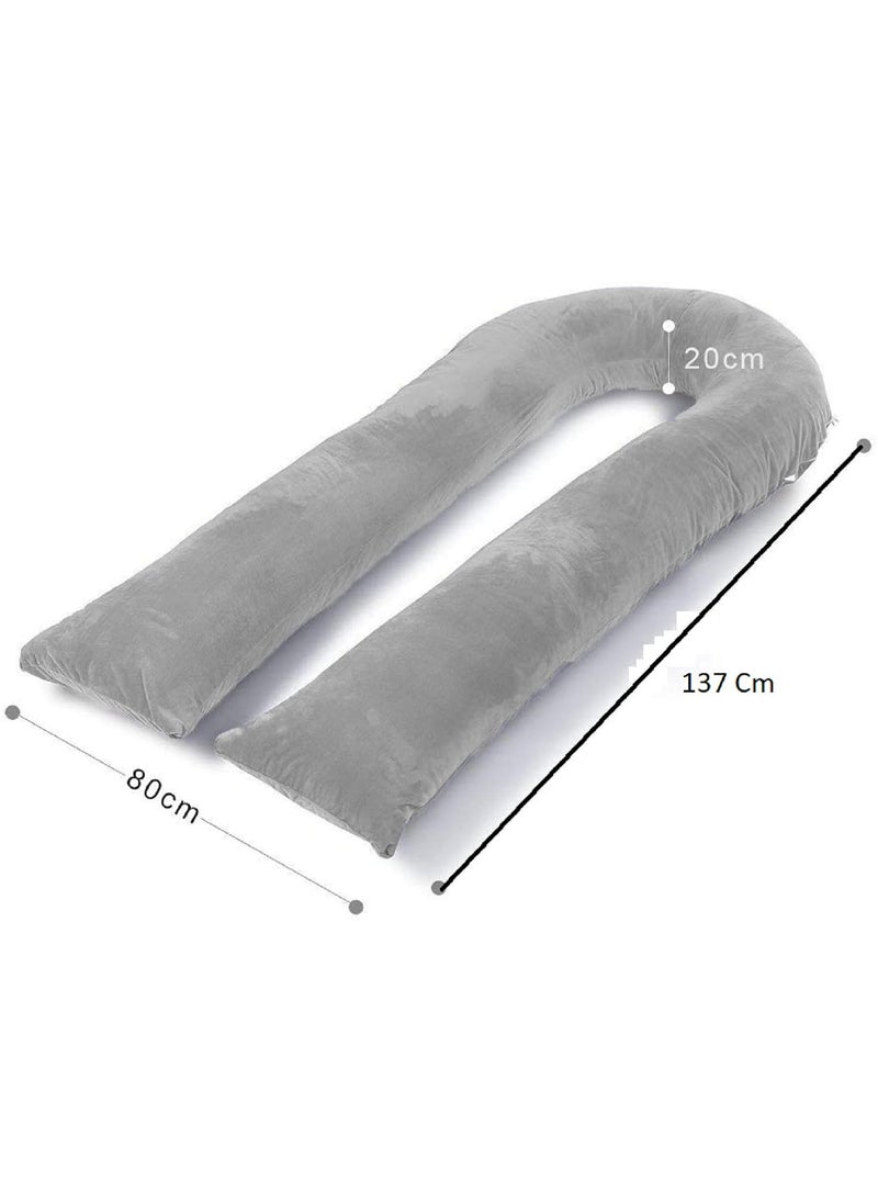 PumPum Pregnancy Pillow with Velvet Cover UShape Full Body Pillow Maternity Support Pillow Cushion Pillow for Pregnant WomenGrey