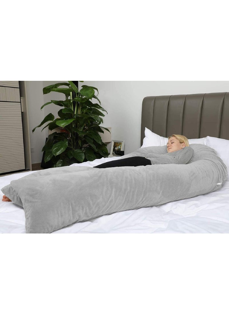 PumPum Pregnancy Pillow with Velvet Cover UShape Full Body Pillow Maternity Support Pillow Cushion Pillow for Pregnant WomenGrey