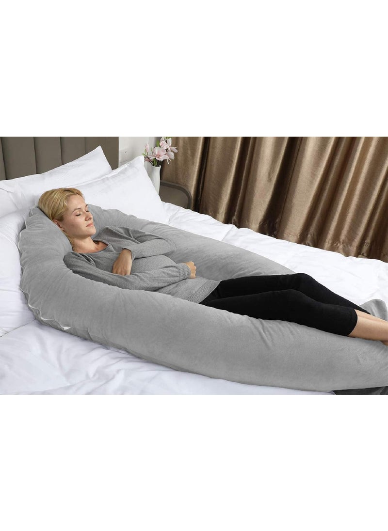 PumPum Pregnancy Pillow with Velvet Cover UShape Full Body Pillow Maternity Support Pillow Cushion Pillow for Pregnant WomenGrey