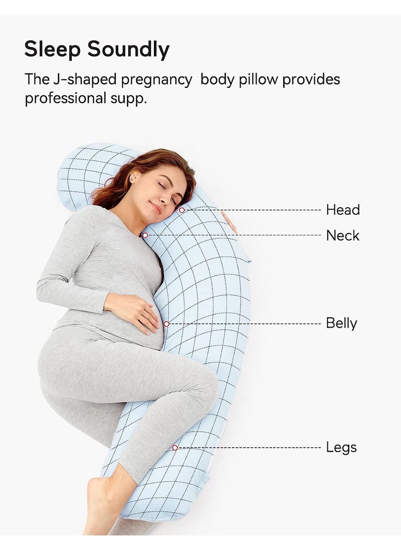 COOZLY J Shaped Pregnancy Pillow Maternity Pillow with 100 Cotton Removable Covers Light Blue