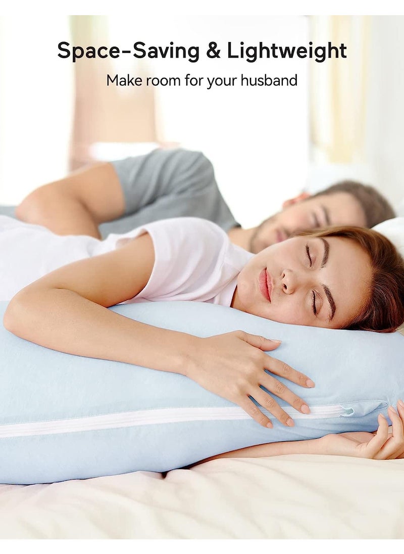 COOZLY J Shaped Pregnancy Pillow Maternity Pillow with 100 Cotton Removable Covers Light Blue