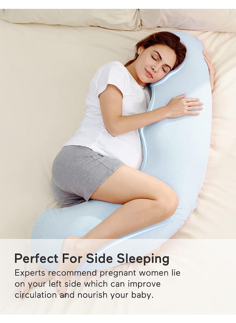 COOZLY J Shaped Pregnancy Pillow Maternity Pillow with 100 Cotton Removable Covers Light Blue