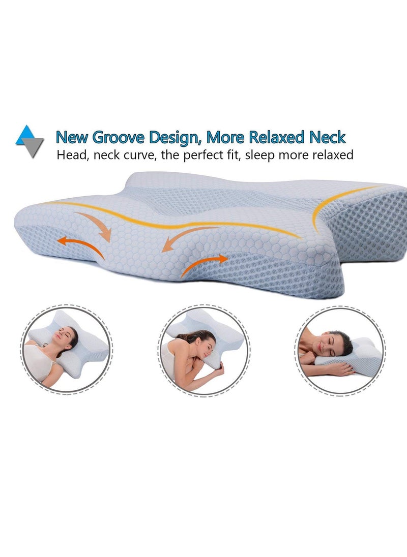 Benzola Cervical Contour Ergonomic Memory Foam Pillow for Sleeping Orthopaedic Neck Pain Support Back Stomach Side Sleepers White