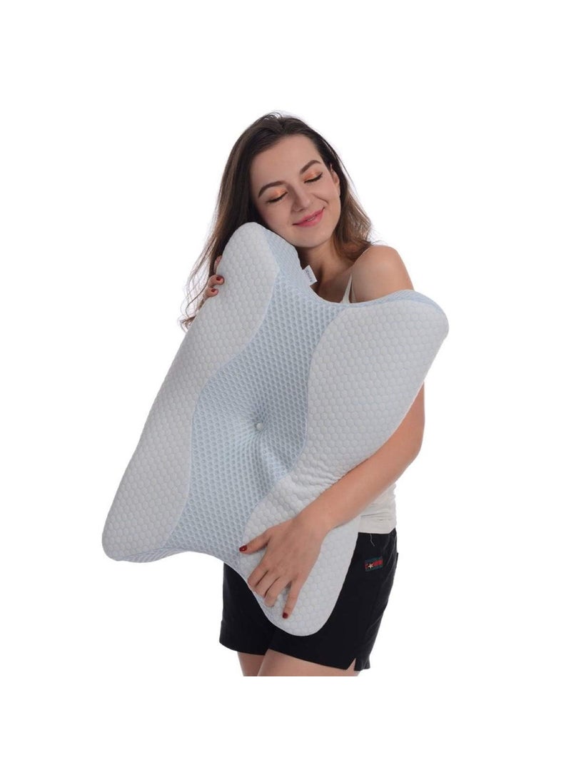 Benzola Cervical Contour Ergonomic Memory Foam Pillow for Sleeping Orthopaedic Neck Pain Support Back Stomach Side Sleepers White