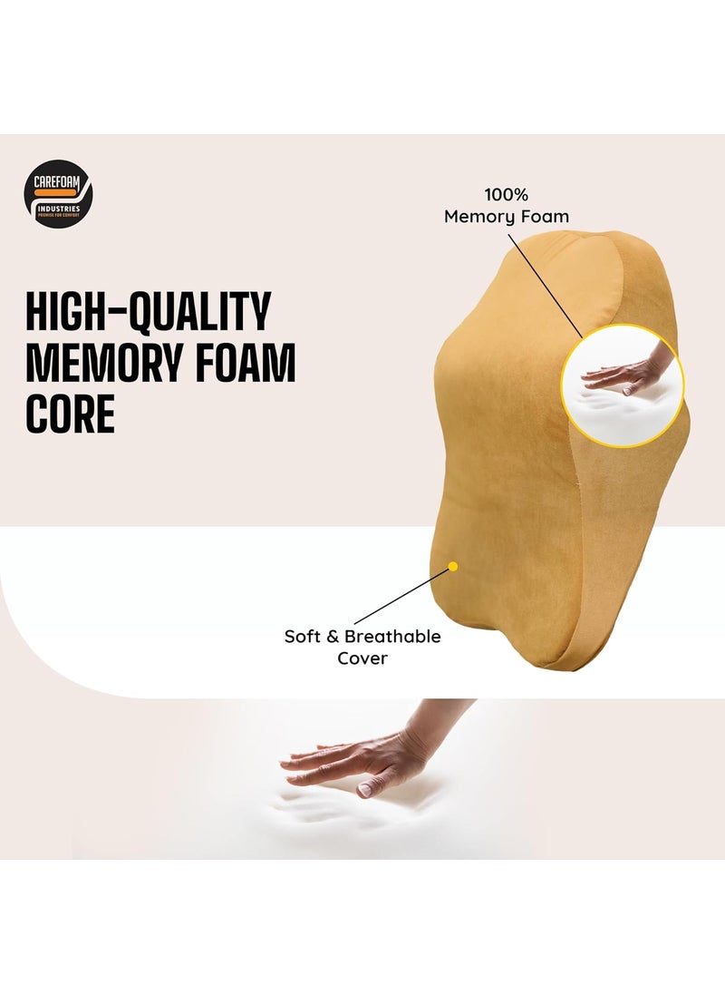 CareFoam Ultimate Memory Foam Car Neck Rest Pillow Ultrasoft Car Pillow for Comfortable Car Rides Superior Neck Support Cushion Relieves Neck Pain Tan Velvet Cover 14 x11 x5 Inch Pack of 1