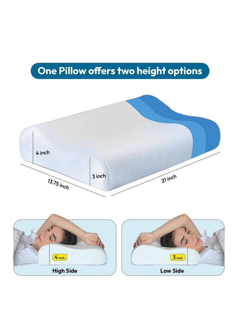 Sleepsia Breathable Cooling Gel Contour Memory Foam Pillow 1 Year Warranty Neck Support Cervical Pillow for Pain Relief Orthopedic Ergonomic Support for Side Back and Stomach Sleepers