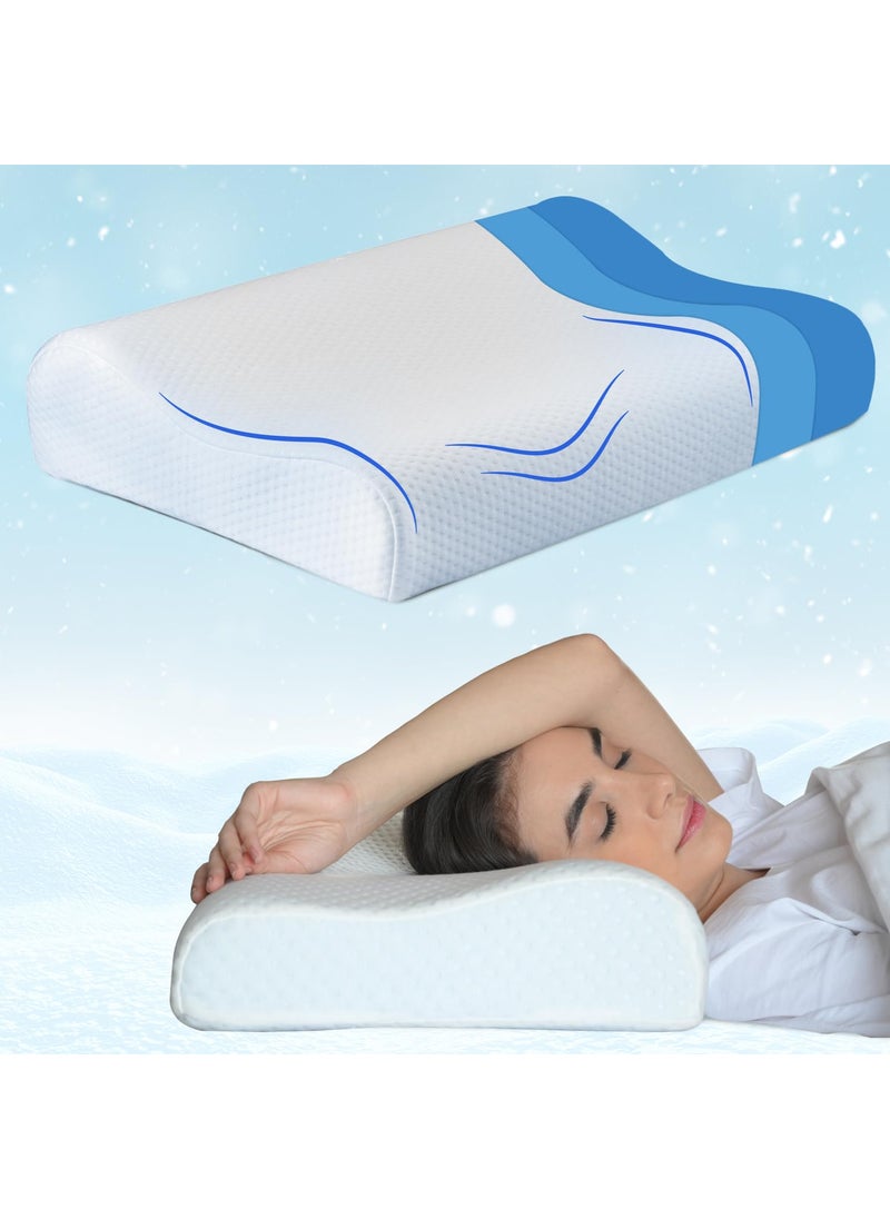 Sleepsia Breathable Cooling Gel Contour Memory Foam Pillow 1 Year Warranty Neck Support Cervical Pillow for Pain Relief Orthopedic Ergonomic Support for Side Back and Stomach Sleepers