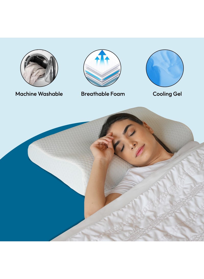 Sleepsia Breathable Cooling Gel Contour Memory Foam Pillow 1 Year Warranty Neck Support Cervical Pillow for Pain Relief Orthopedic Ergonomic Support for Side Back and Stomach Sleepers