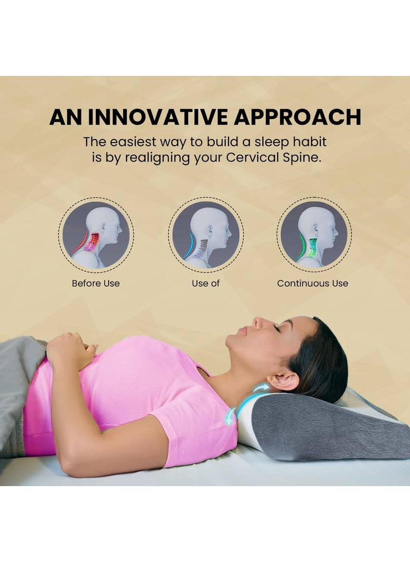 Sleepsia Memory Foam Pillow 1 Year Warranty Cervical Pillow for Neck Pain Pillow for Neck Pain Orthopedic Pillow with Extra Curve Neck Support for Sleeping Side Back Sleepers GreyWhiteGel