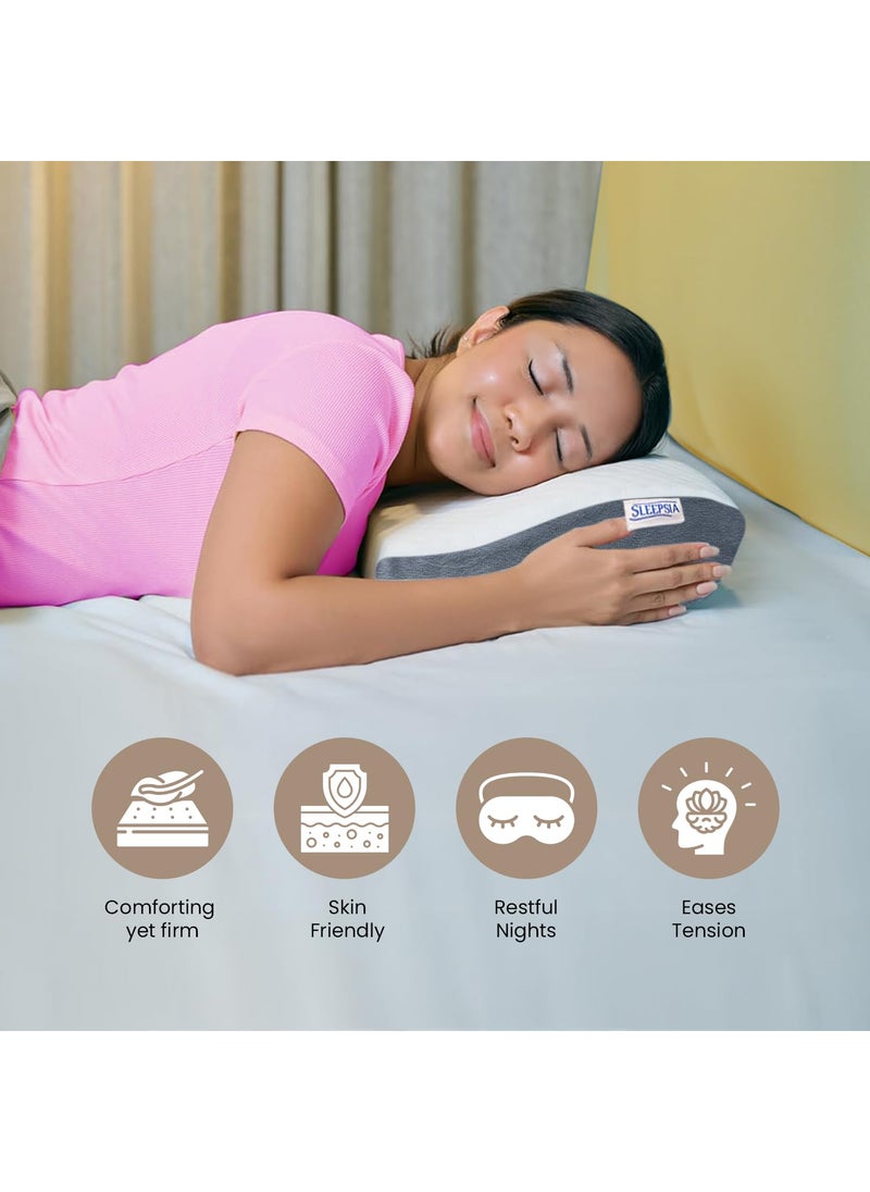 Sleepsia Memory Foam Pillow 1 Year Warranty Cervical Pillow for Neck Pain Pillow for Neck Pain Orthopedic Pillow with Extra Curve Neck Support for Sleeping Side Back Sleepers GreyWhiteGel