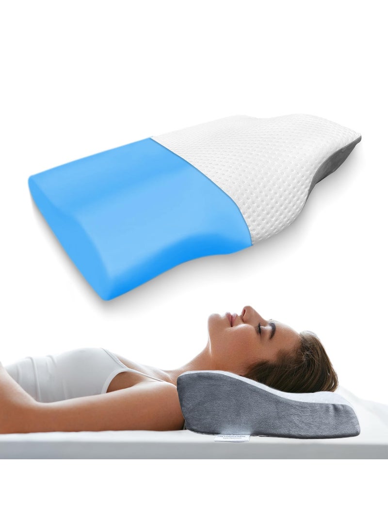 Sleepsia Memory Foam Pillow 1 Year Warranty Cervical Pillow for Neck Pain Pillow for Neck Pain Orthopedic Pillow with Extra Curve Neck Support for Sleeping Side Back Sleepers GreyWhiteGel