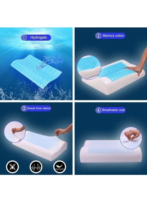 Ameedarshan Cooling Gel Infused Memory Foam Cervical Orthopedic Neck Support Contour Pillow 195 x 115 x 4 White and Blue Pack of 1