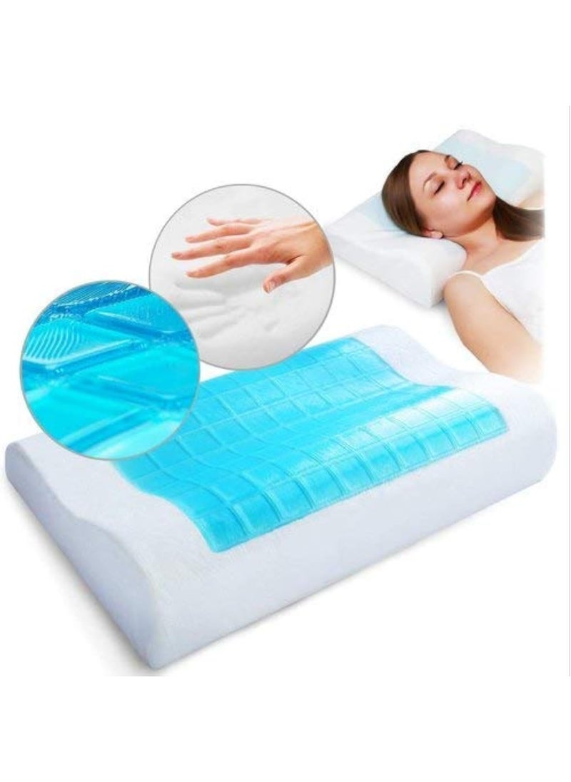 Ameedarshan Cooling Gel Infused Memory Foam Cervical Orthopedic Neck Support Contour Pillow 195 x 115 x 4 White and Blue Pack of 1