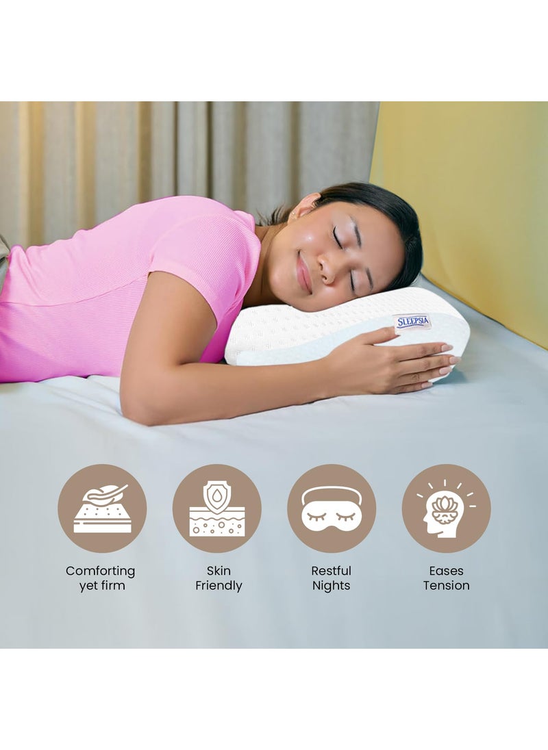 Sleepsia Memory Foam Pillow 1 Year Warranty Cervical Pillow for Neck Pain Pillow for Neck Pain Orthopedic Pillow with Extra Curve Neck Support for Sleeping Side Back Sleepers White