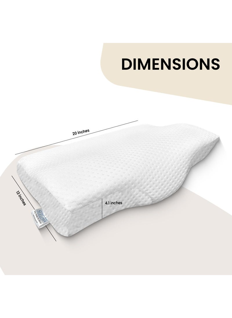 Sleepsia Memory Foam Pillow 1 Year Warranty Cervical Pillow for Neck Pain Pillow for Neck Pain Orthopedic Pillow with Extra Curve Neck Support for Sleeping Side Back Sleepers White