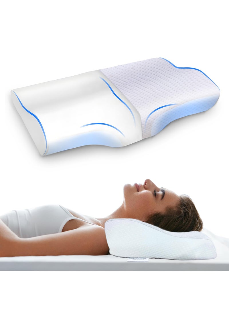 Sleepsia Memory Foam Pillow 1 Year Warranty Cervical Pillow for Neck Pain Pillow for Neck Pain Orthopedic Pillow with Extra Curve Neck Support for Sleeping Side Back Sleepers White