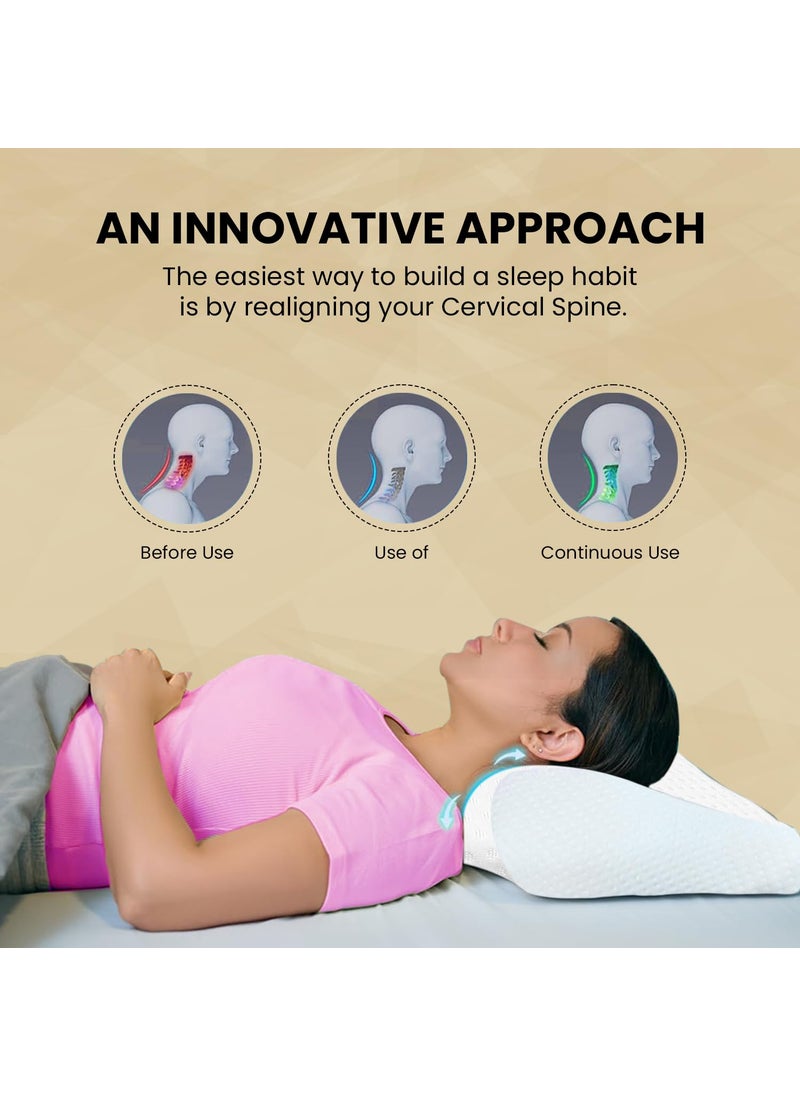 Sleepsia Memory Foam Pillow 1 Year Warranty Cervical Pillow for Neck Pain Pillow for Neck Pain Orthopedic Pillow with Extra Curve Neck Support for Sleeping Side Back Sleepers White