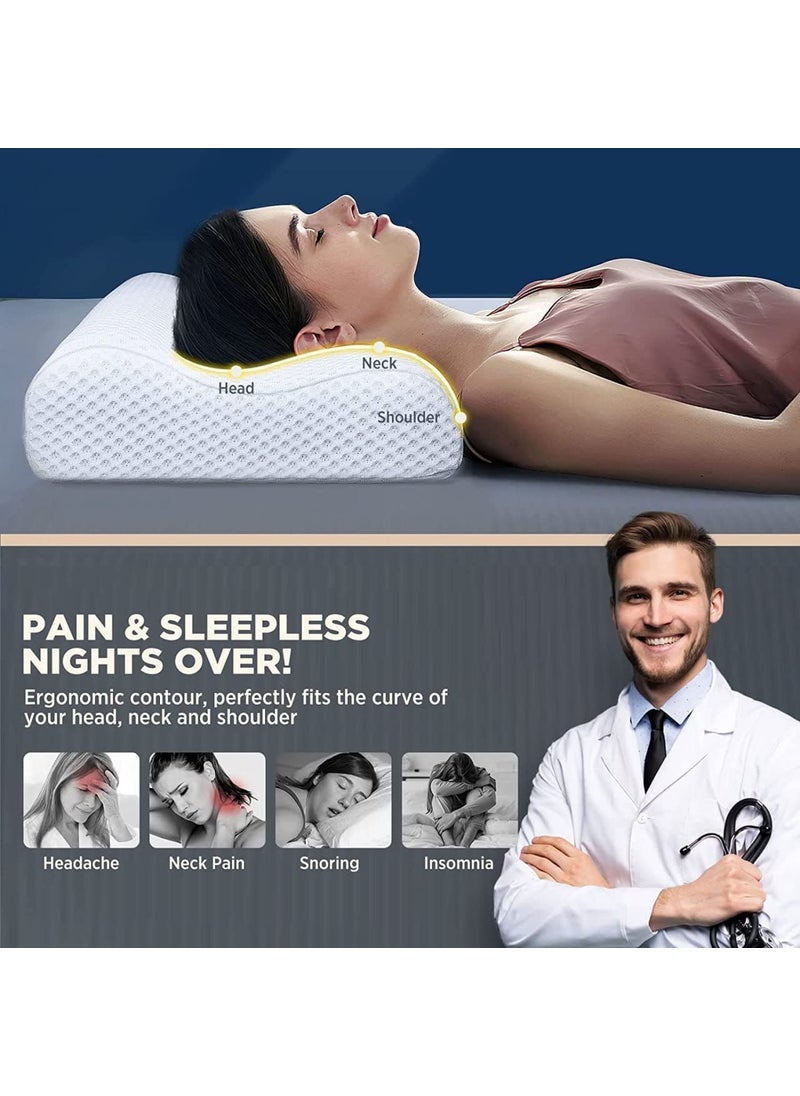 APPETINA Memory Foam Pillow Cervical Contour Memory Foam PillowOrthopedic Pillow for Neck PainOrthopedic Contour Pillow Support for BackStomachSide SleepersNeck Pillow