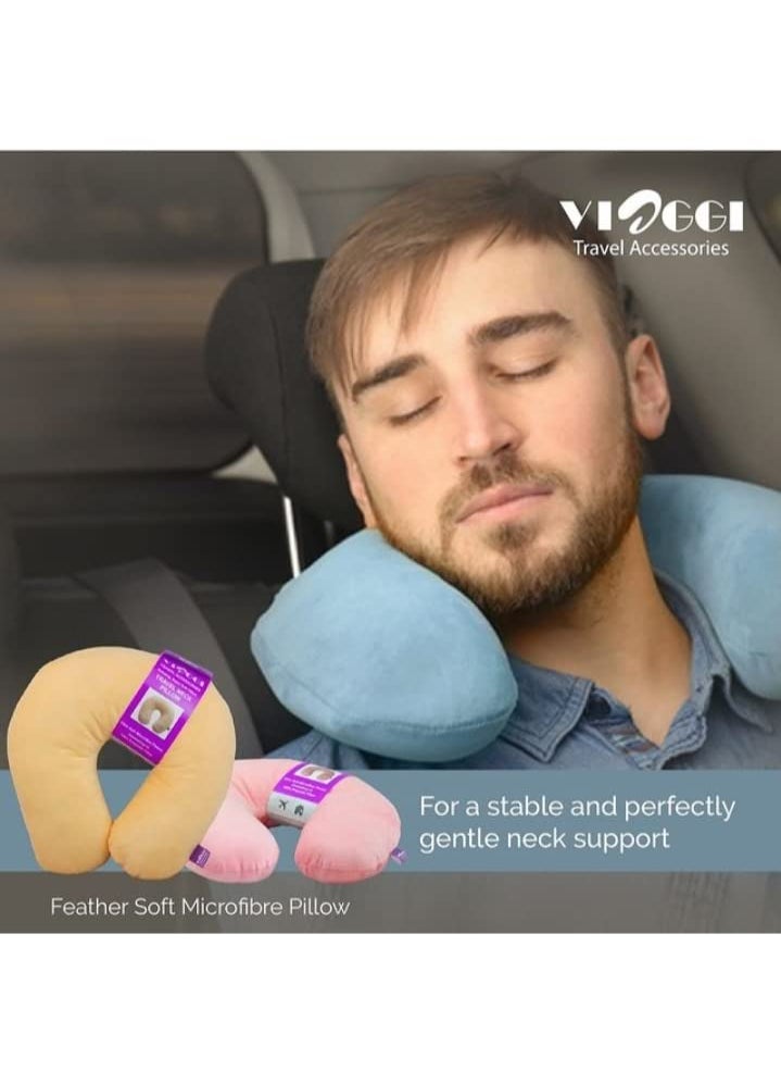 VIAGGI Feather Soft Microfiber Pink Neck Pillow VIA0066