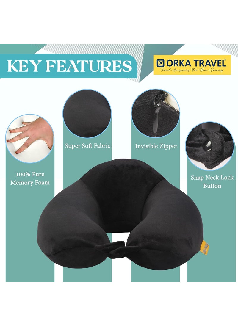 ORKA TRAVEL U Neck Luxe Memory Foam High Back Super Soft Grey Black