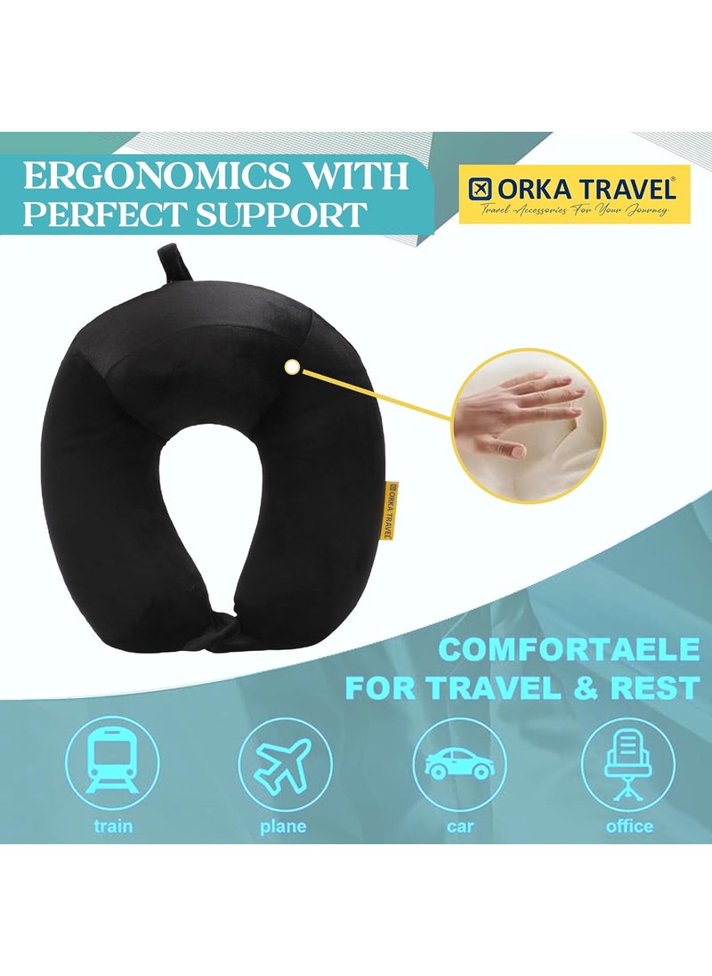 ORKA TRAVEL U Neck Luxe Memory Foam High Back Super Soft Grey Black
