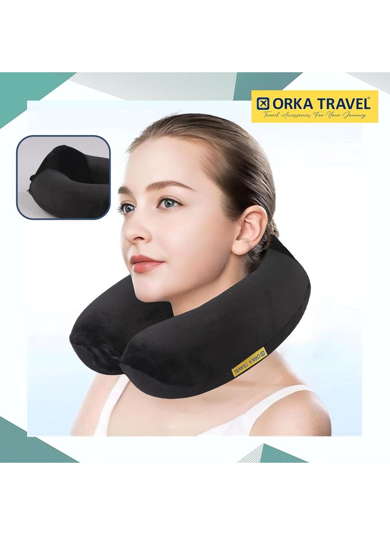 ORKA TRAVEL U Neck Luxe Memory Foam High Back Super Soft Grey Black