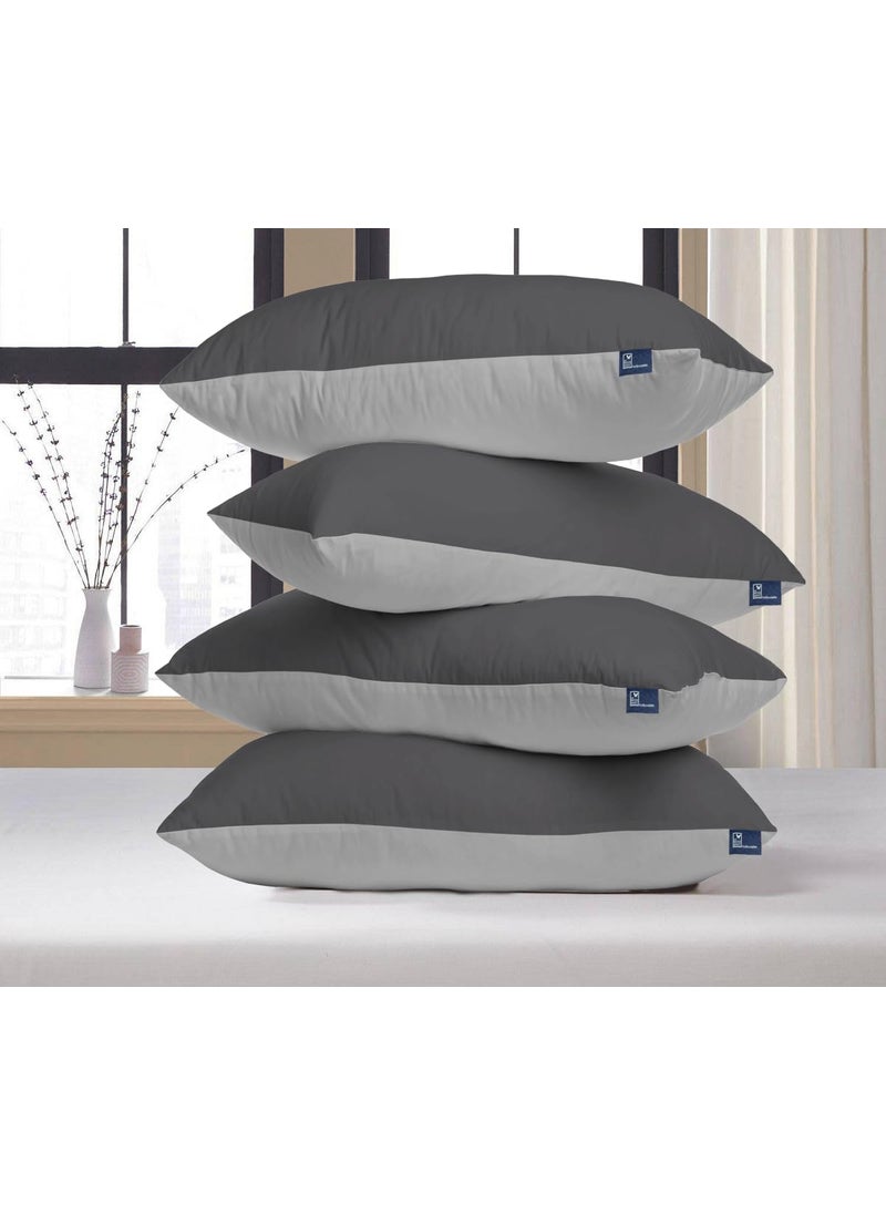 THE WOOD WHITE Microfiber Soft Reversible Coloured Pillows Set of 4 in 18 x 28 Inches Sleeping Pillows for Every Decor Grey Silver