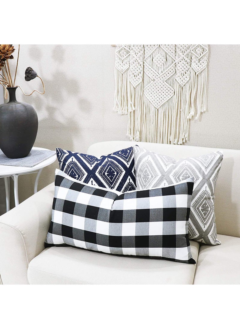 ATOOTFUSION 100 Cotton Fabric Black Hosiery Medium Hard Cotton Bed Pillow for Real Perfect Neck Support 16 x 26 Set of 02 Checkered Multicolour