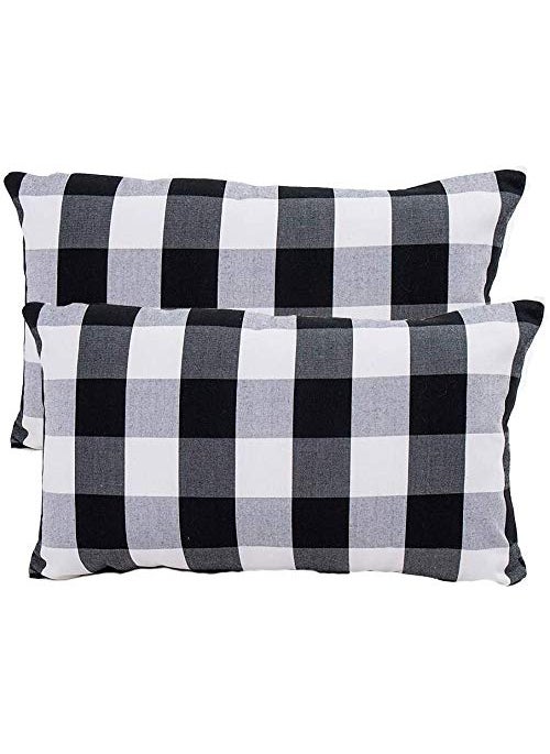 ATOOTFUSION 100 Cotton Fabric Black Hosiery Medium Hard Cotton Bed Pillow for Real Perfect Neck Support 16 x 26 Set of 02 Checkered Multicolour