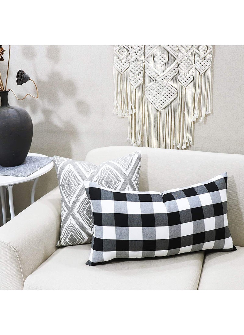 ATOOTFUSION 100 Cotton Fabric Black Hosiery Medium Hard Cotton Bed Pillow for Real Perfect Neck Support 16 x 26 Set of 02 Checkered Multicolour