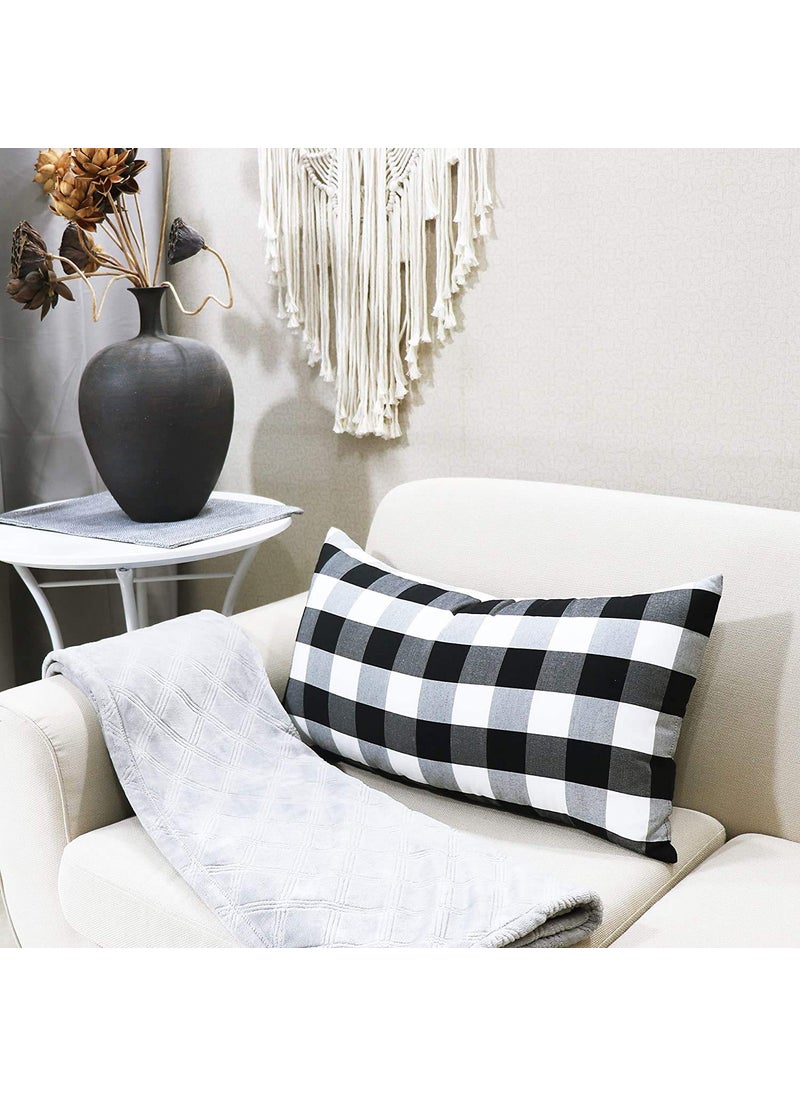 ATOOTFUSION 100 Cotton Fabric Black Hosiery Medium Hard Cotton Bed Pillow for Real Perfect Neck Support 16 x 26 Set of 02 Checkered Multicolour
