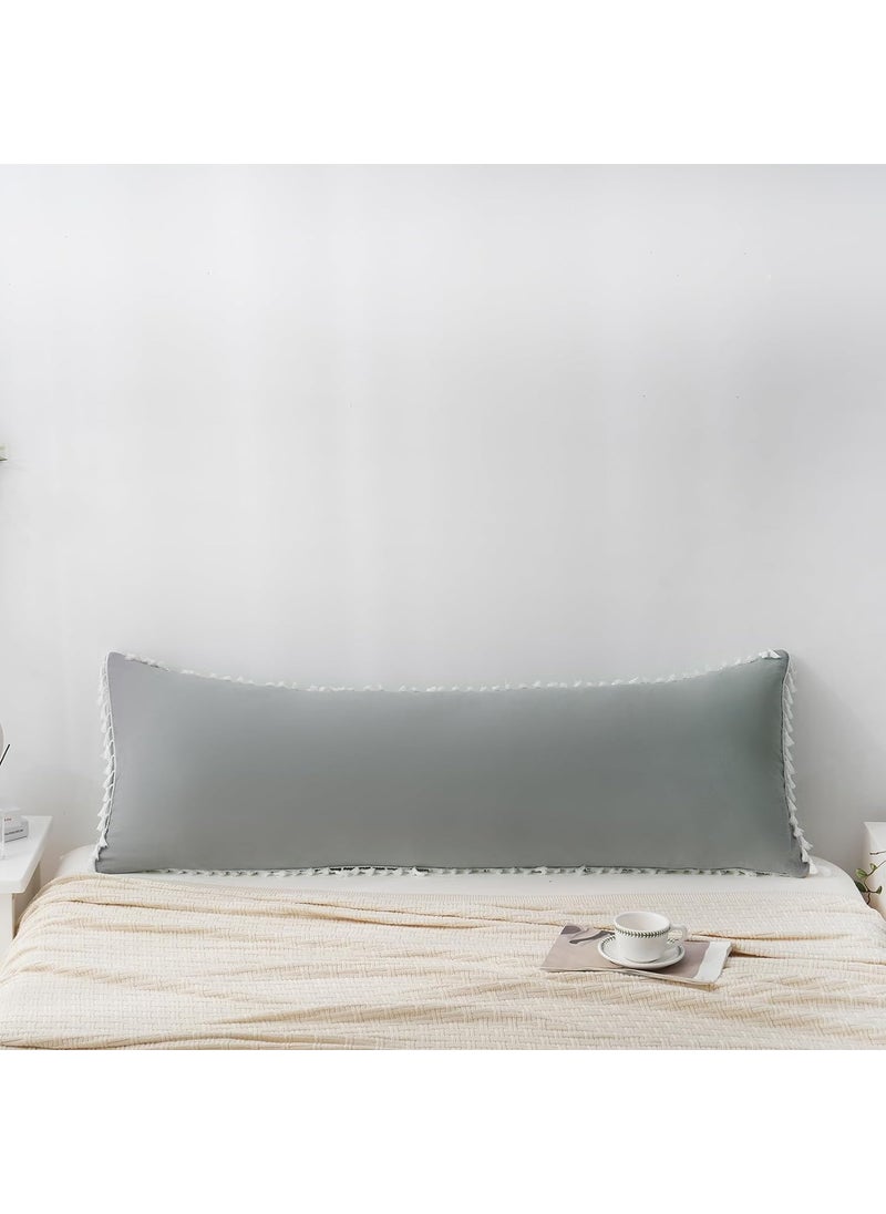 Cottonfry Tassel Ultra Soft Velvet Body Pillow CoverCase Pillowcase with Hidden Zipper 20x54 Grey
