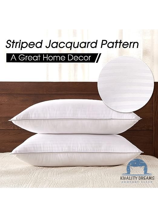 Kwality Dreams Standard Pillows for Sleeping Set of 2 Down Alternative Pillows for Side Back and Stomach Sleepers Soft and Supportive Gusseted Pillow 17 27inch White Sattin