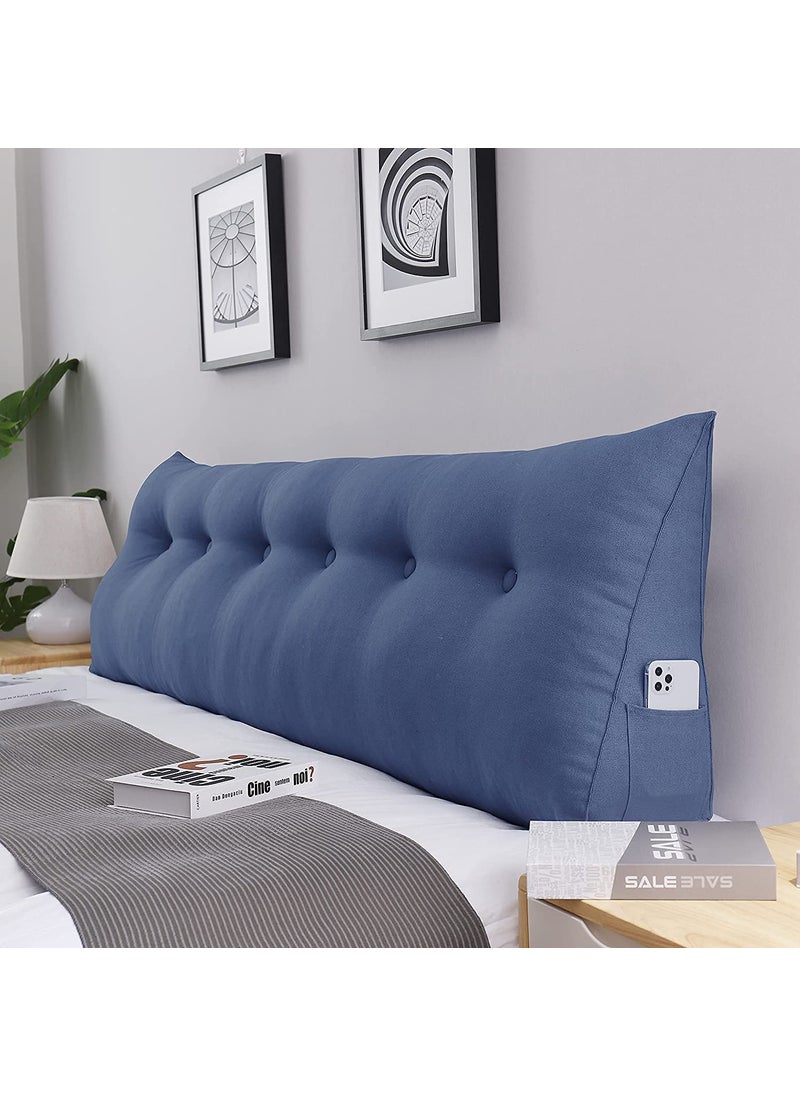 INDIDECOR 80566 Decorative Bed Pillow Large Wedge Pillows Throw Headboard Back Support Body Lumbar Backrest Reading Linen Blue 180 cm x 21 cm x 50 cm