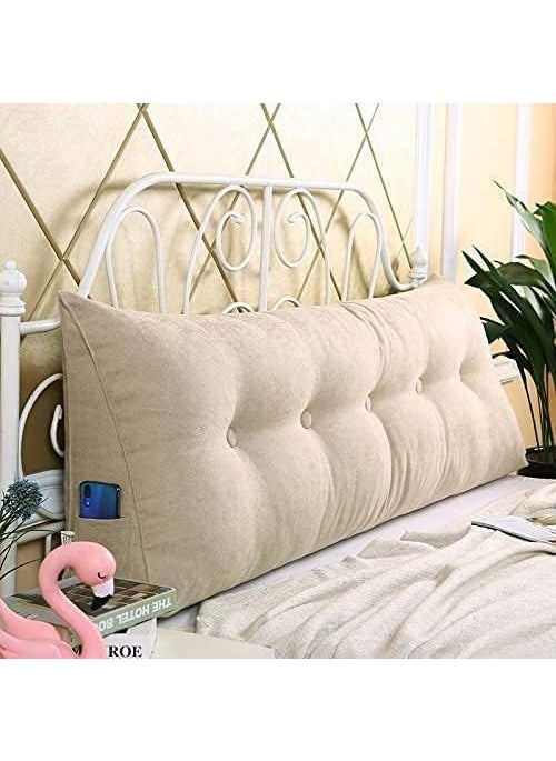 INDIDECOR 80180 Classic Decorative Bed Pillow Large Wedge Pillows Throw Headboard Back Support Body Lumbar Backrest Reading Linen Beige 180 cm x 21 cm x 50 cm