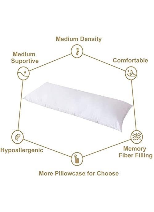 ATOOTFUSION Microfiber Pillows Set Soft Pillows For Sleeping Ultra Soft Bed Pillow Fluffy Luxurious White Pillows Hug Pillows Body Pillow Pack of 01 Body Pillow 20X54 Inch