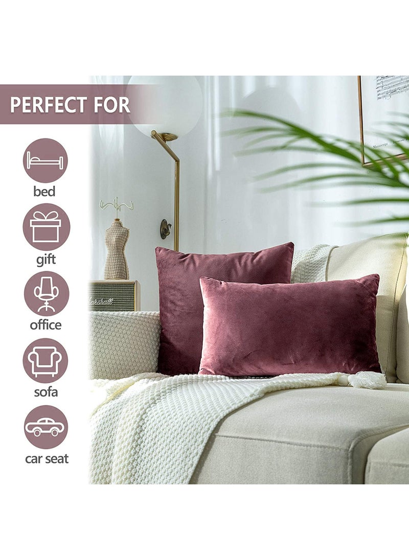 AEROHAVEN Premium Velvet Reversible Decorative Throw PillowCushion Covers with Invisible Zipper 16 x 16 Inch Wine