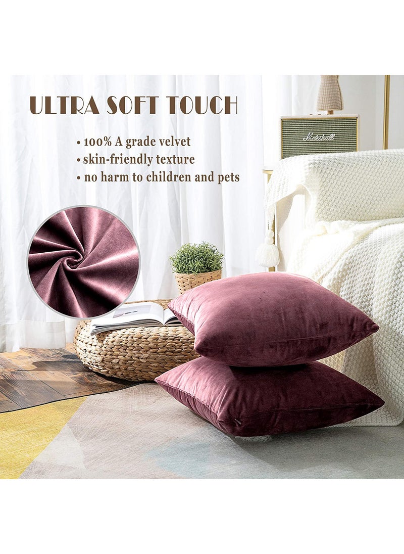 AEROHAVEN Premium Velvet Reversible Decorative Throw PillowCushion Covers with Invisible Zipper 16 x 16 Inch Wine