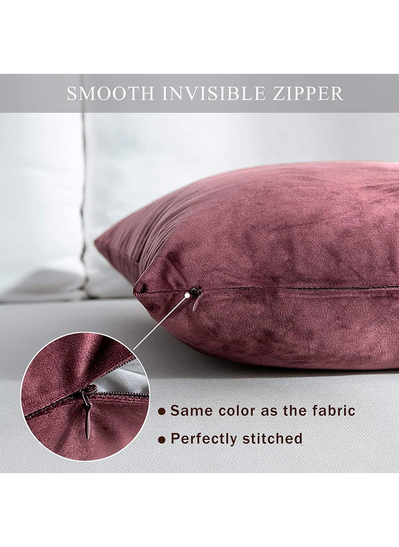 AEROHAVEN Premium Velvet Reversible Decorative Throw PillowCushion Covers with Invisible Zipper 16 x 16 Inch Wine