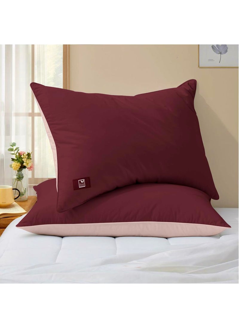 THE WOOD WHITE Microfiber Soft Reversible Coloured Pillows Set of 2 Sleep Well in Maroon Peach 18 x 28 Inches for Sleeping