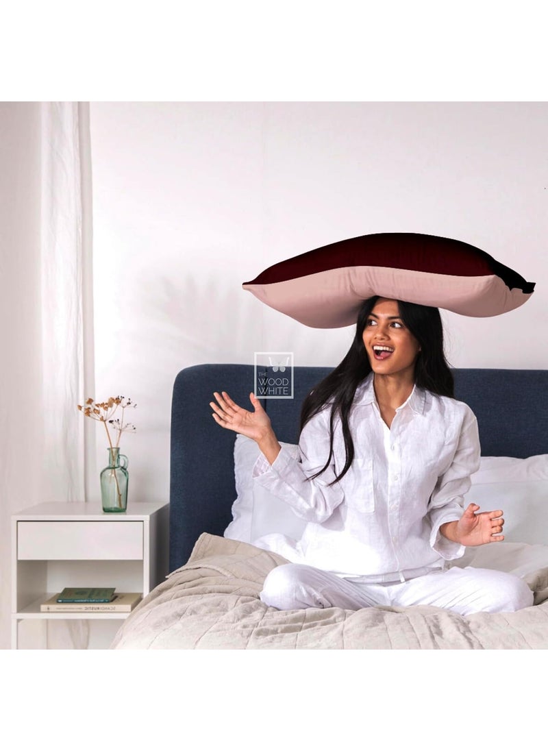 THE WOOD WHITE Microfiber Soft Reversible Coloured Pillows Set of 2 Sleep Well in Maroon Peach 18 x 28 Inches for Sleeping