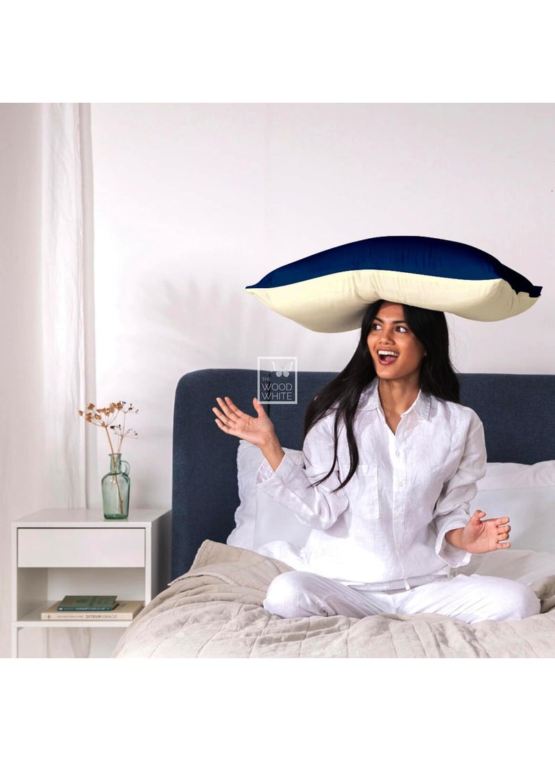THE WOOD WHITE Microfiber Soft Reversible Coloured Pillows Set of 2 Sleep Well in Blue Cream 18 x 28 Inches for Sleeping