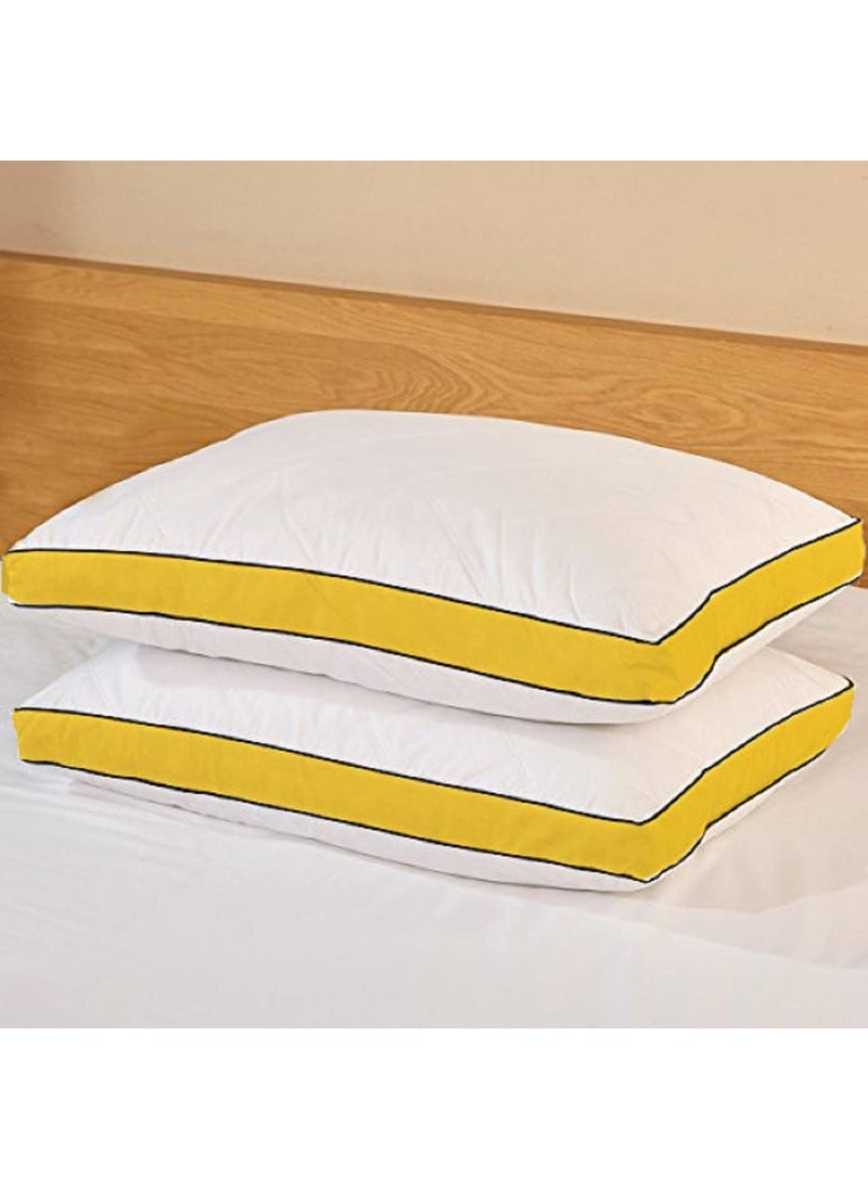 CRAZY WORLD Microfiber Bed Pillow for Sleeping Down Alternative Ultrasoft Cotton Washable Pillow with Satin Gusset Pack of 2 Lemon