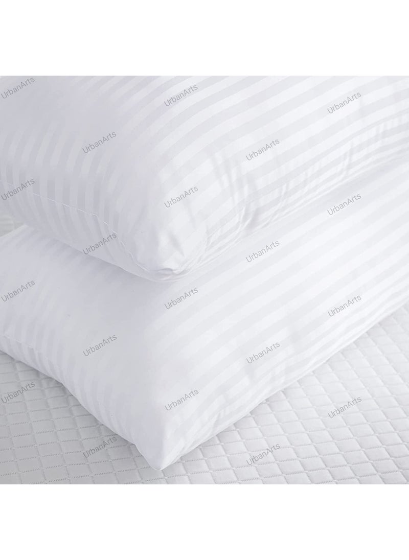 HFI UrbanArts Stripes Premium Pillows Pack of 4 Pcs 17 x 27 Inches White Conjugated Virgin Fiber Filling Bed Pillow for Sleeping Neck Pain Relief Suitable for Back Side Stomach Sleeper